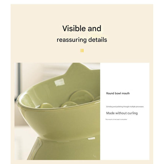 Ceramic Cat Bowl High Feet Slow Feeding Anti-Choking Neck Protection Anti-Knockover Oblique Mouth Pet Dog Bowl