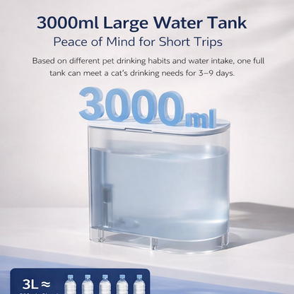 Smart Self-Refill Pet Water Fountain | No Filter | 3L Large Capacity | Wireless 2000mAh | Clean & Dirty Water Separation