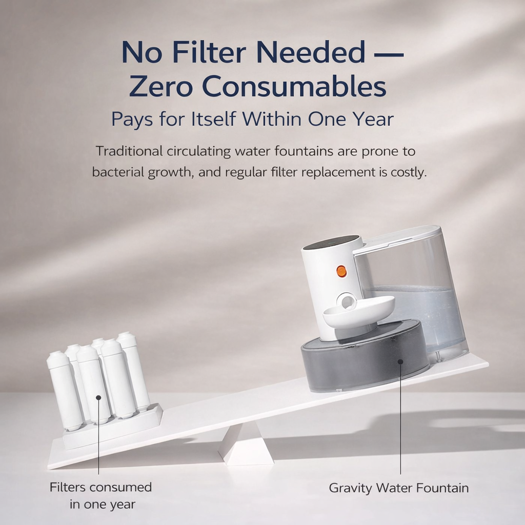 Smart Self-Refill Pet Water Fountain | No Filter | 3L Large Capacity | Wireless 2000mAh | Clean & Dirty Water Separation