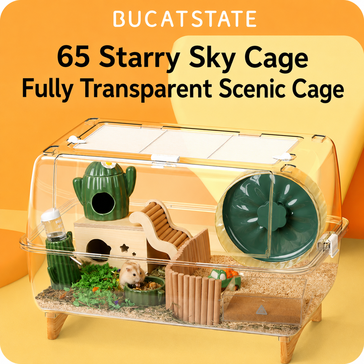 BUCATSTATE 65 Starry Sky Transparent Hamster Cage | Clear View Small Pet Habitat 65x42x43cm