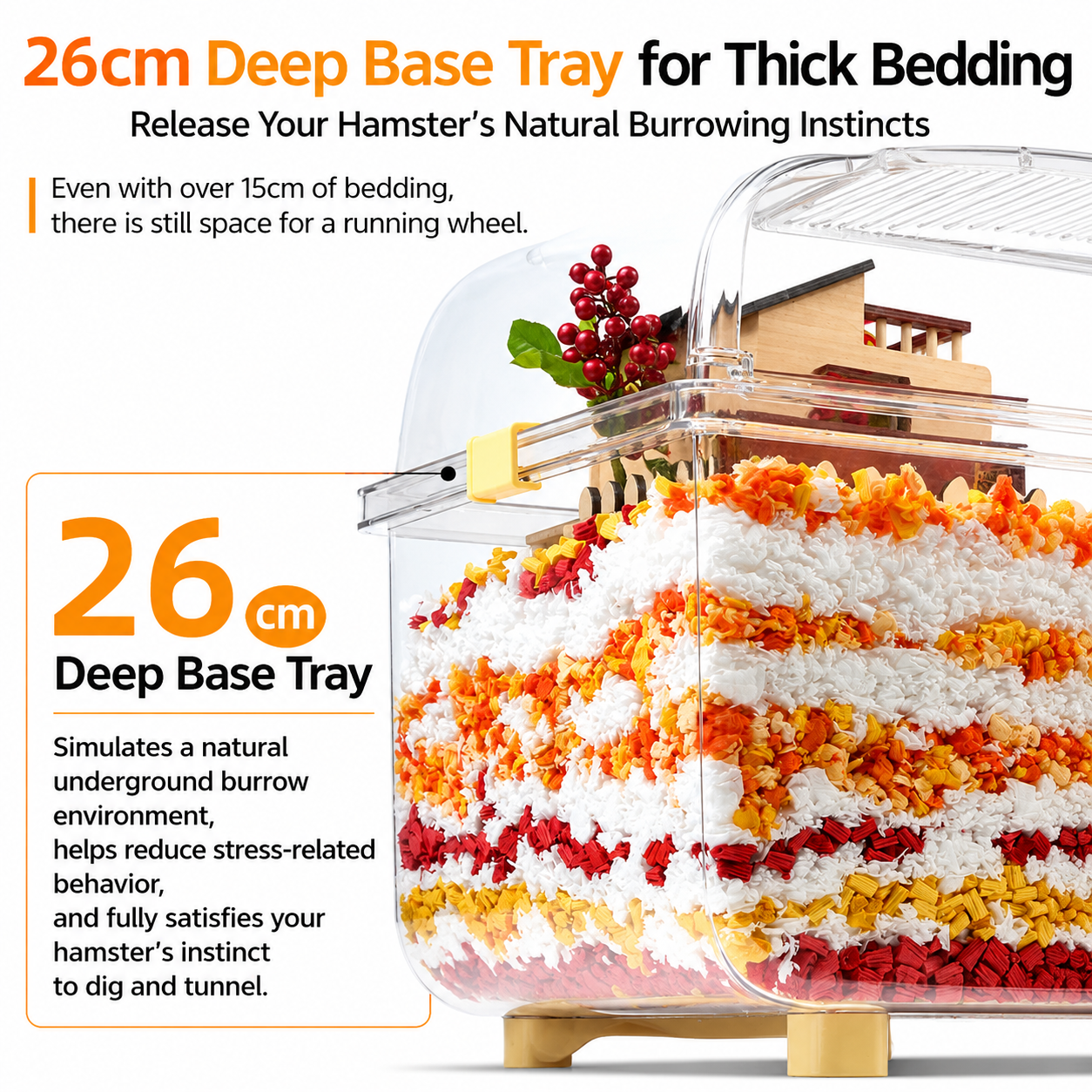 TIYES Transparent Hamster Cage 66cm | Elevated Full-View Cage with Magnetic Opening Door and Level Platform