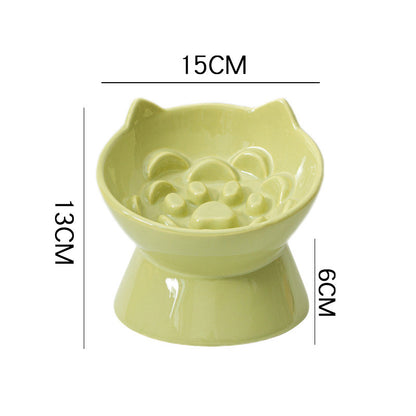 Ceramic Cat Bowl High Feet Slow Feeding Anti-Choking Neck Protection Anti-Knockover Oblique Mouth Pet Dog Bowl