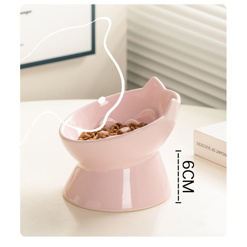 Ceramic Cat Bowl High Feet Slow Feeding Anti-Choking Neck Protection Anti-Knockover Oblique Mouth Pet Dog Bowl