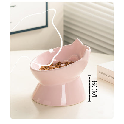 Ceramic Cat Bowl High Feet Slow Feeding Anti-Choking Neck Protection Anti-Knockover Oblique Mouth Pet Dog Bowl