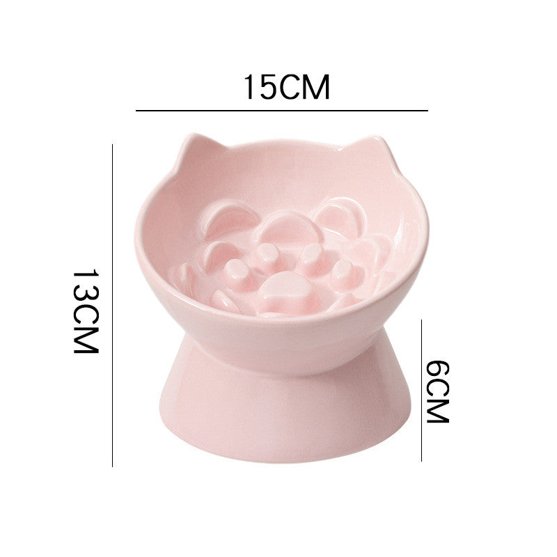 Ceramic Cat Bowl High Feet Slow Feeding Anti-Choking Neck Protection Anti-Knockover Oblique Mouth Pet Dog Bowl