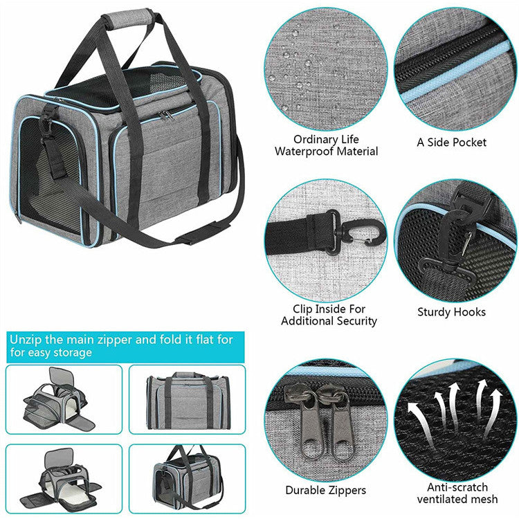 Expandable Pet Bag Portable Cat Bag With Large Capacity For Two Small Pet Bags Cat Carrier Travels Bag