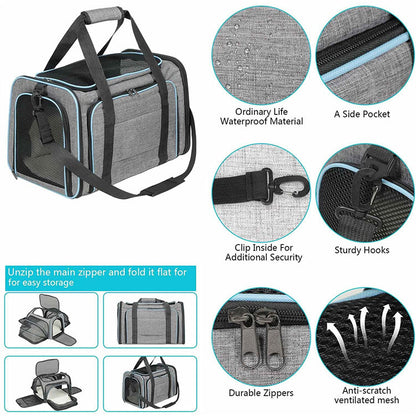 Expandable Pet Bag Portable Cat Bag With Large Capacity For Two Small Pet Bags Cat Carrier Travels Bag