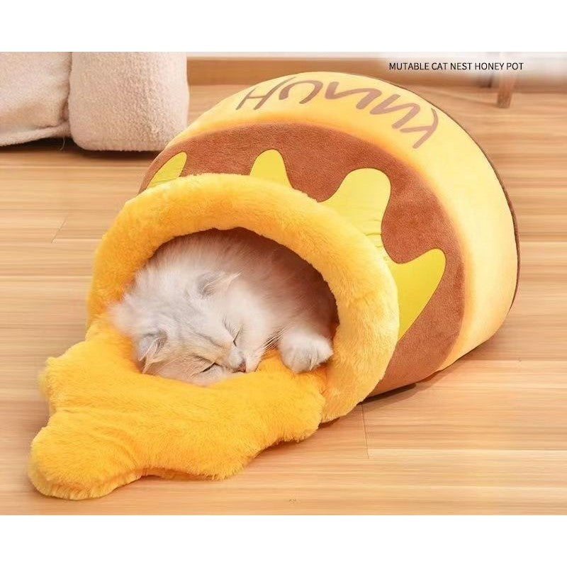 Plush Honey Pot Cat Bed