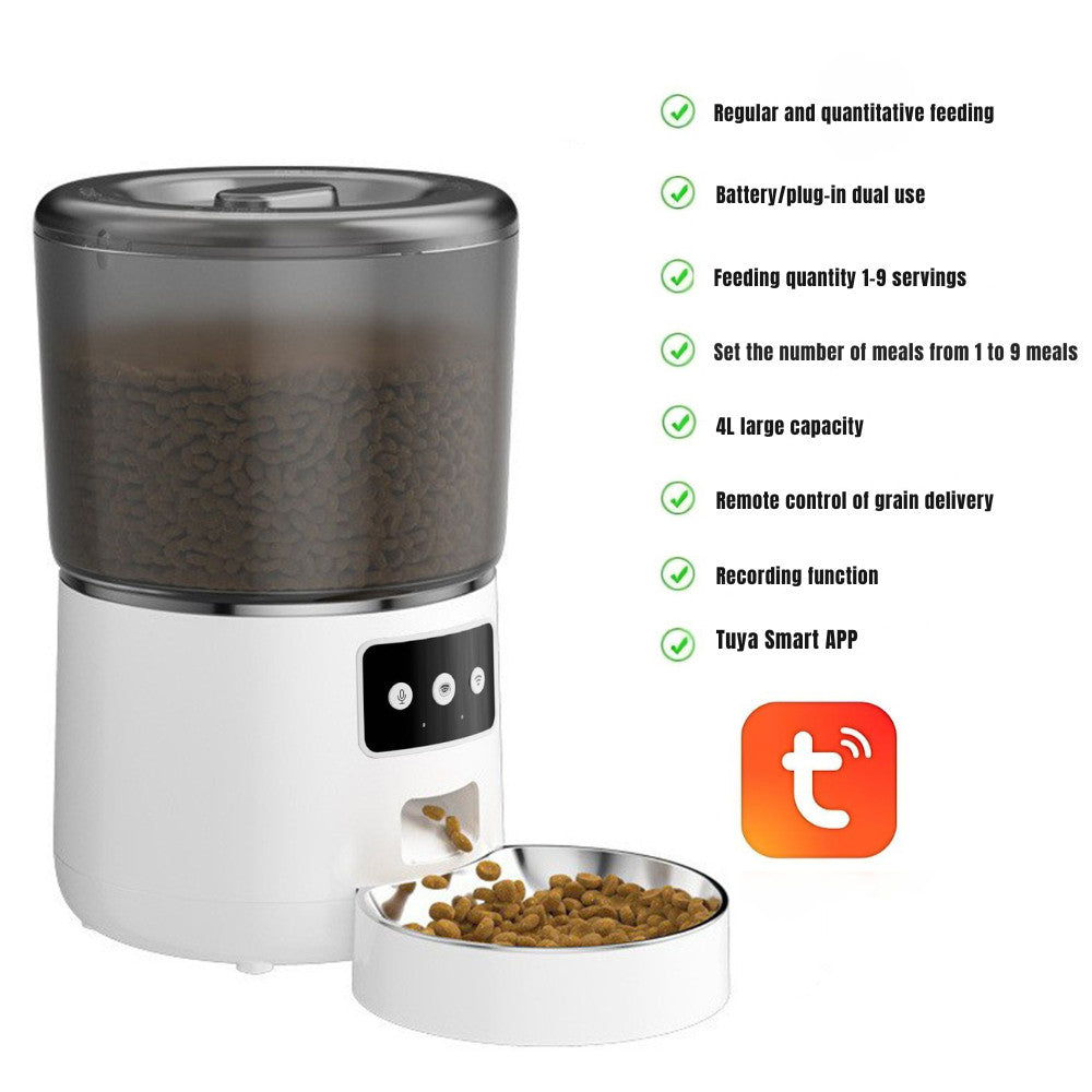 Automatic Pet Cat, Dog Feeder 4L Tuya APP Remote WIFI Smart Pet Feeder Distribution Does Not Get Food Stuck