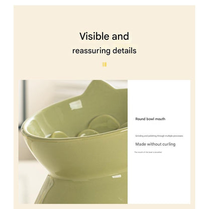 Ceramic Cat Bowl High Feet Slow Feeding Anti-Choking Neck Protection Anti-Knockover Oblique Mouth Pet Dog Bowl