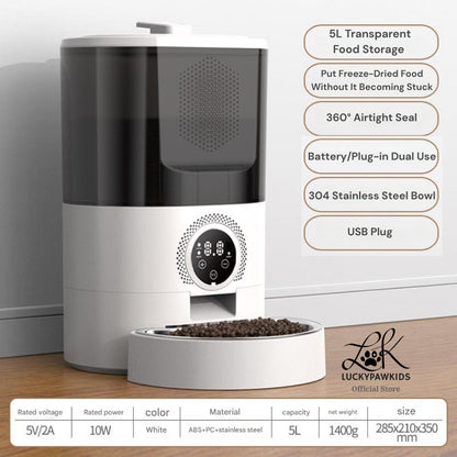 5L Auto Pet Smart Cat Feeder Cat Timed Quantitative Remote Automatic APP Feeder Cat Food Dog Food Smart Feeding Machine
