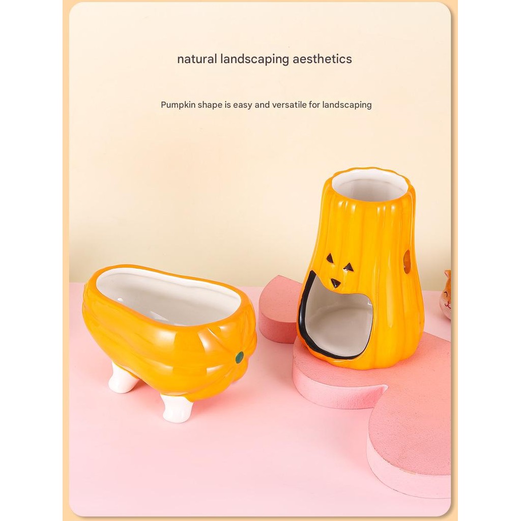 Hamster Ceramic Hideout Nest Cute Pumpkin Halloween Design