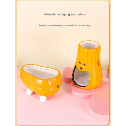 Hamster Ceramic Hideout Nest Cute Pumpkin Halloween Design