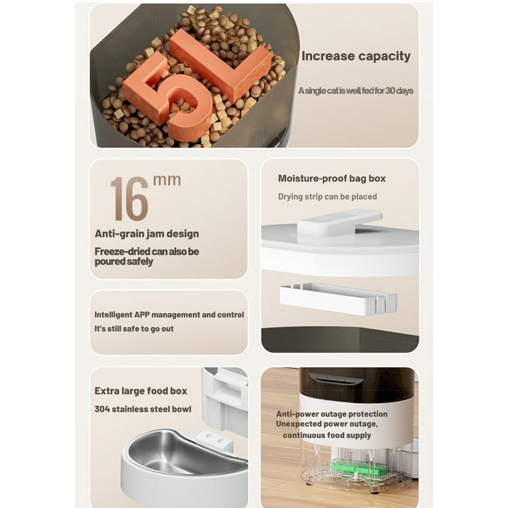 5L Auto Pet Smart Cat Feeder Cat Timed Quantitative Remote Automatic APP Feeder Cat Food Dog Food Smart Feeding Machine