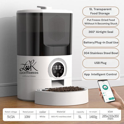 5L Auto Pet Smart Cat Feeder Cat Timed Quantitative Remote Automatic APP Feeder Cat Food Dog Food Smart Feeding Machine