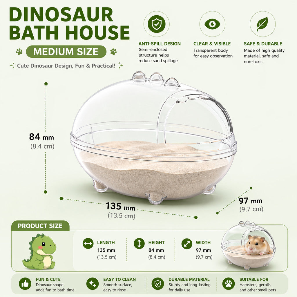 Hamster Sand Bath House – Transparent Acrylic Anti-Spill Bathroom for Small Pets