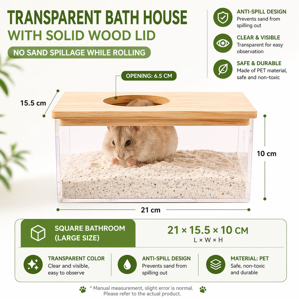 Hamster Sand Bath House – Transparent Acrylic Anti-Spill Bathroom for Small Pets