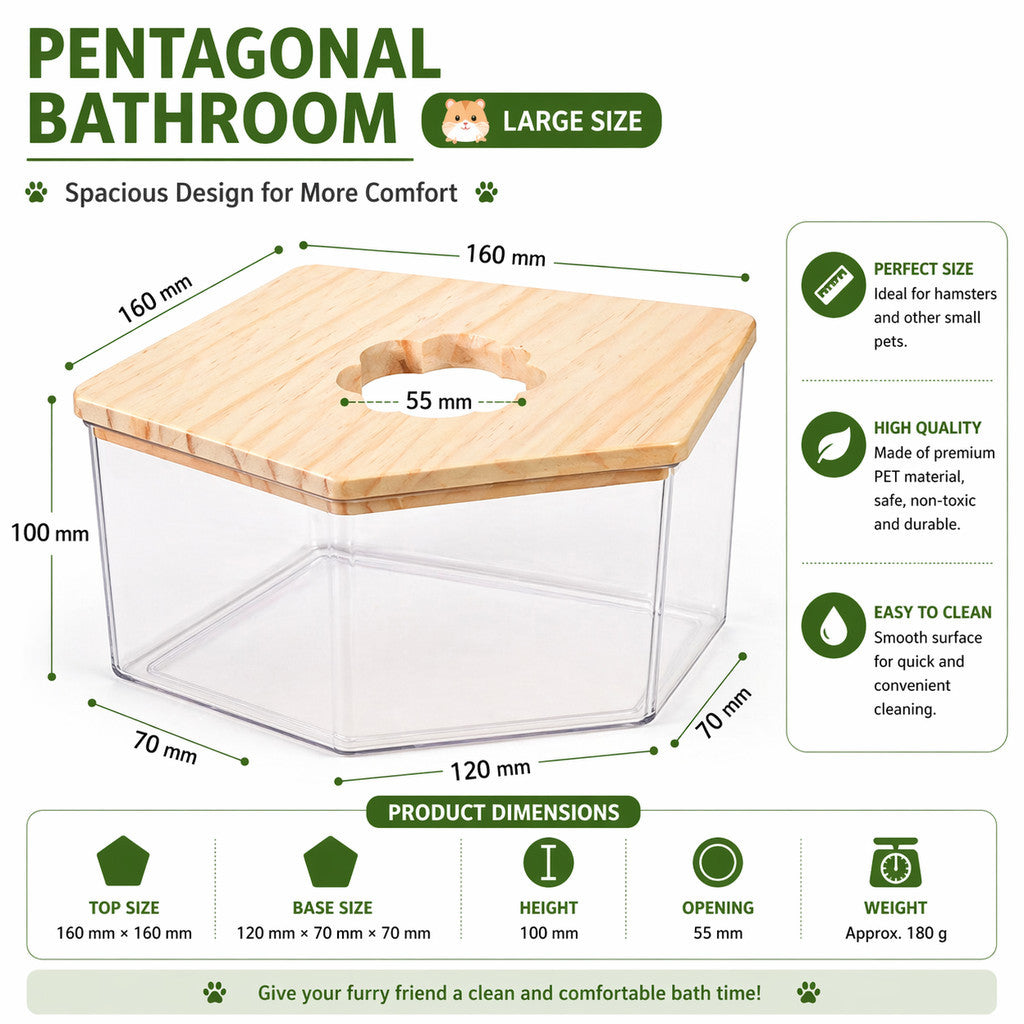 Hamster Sand Bath House – Transparent Acrylic Anti-Spill Bathroom for Small Pets