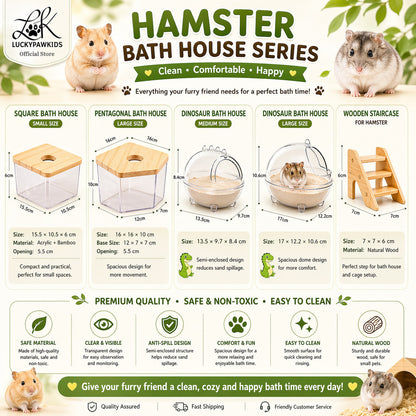 Hamster Sand Bath House – Transparent Acrylic Anti-Spill Bathroom for Small Pets