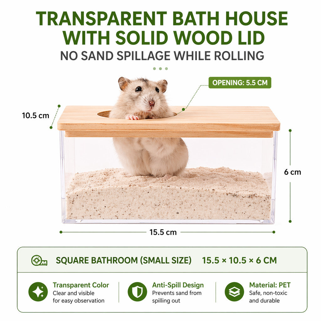Hamster Sand Bath House – Transparent Acrylic Anti-Spill Bathroom for Small Pets