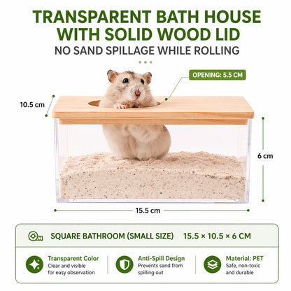 Hamster Sand Bath House – Transparent Acrylic Anti-Spill Bathroom for Small Pets
