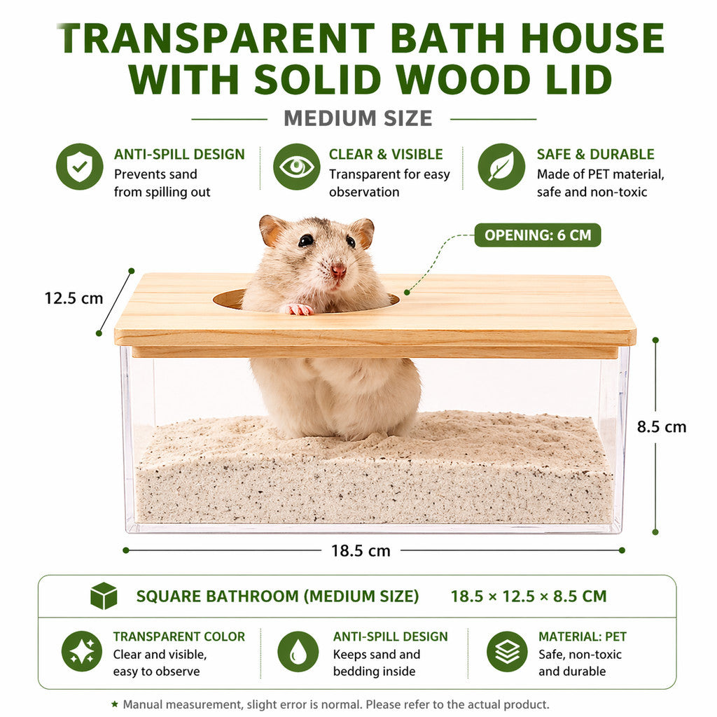 Hamster Sand Bath House – Transparent Acrylic Anti-Spill Bathroom for Small Pets