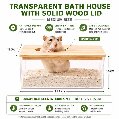 Hamster Sand Bath House – Transparent Acrylic Anti-Spill Bathroom for Small Pets
