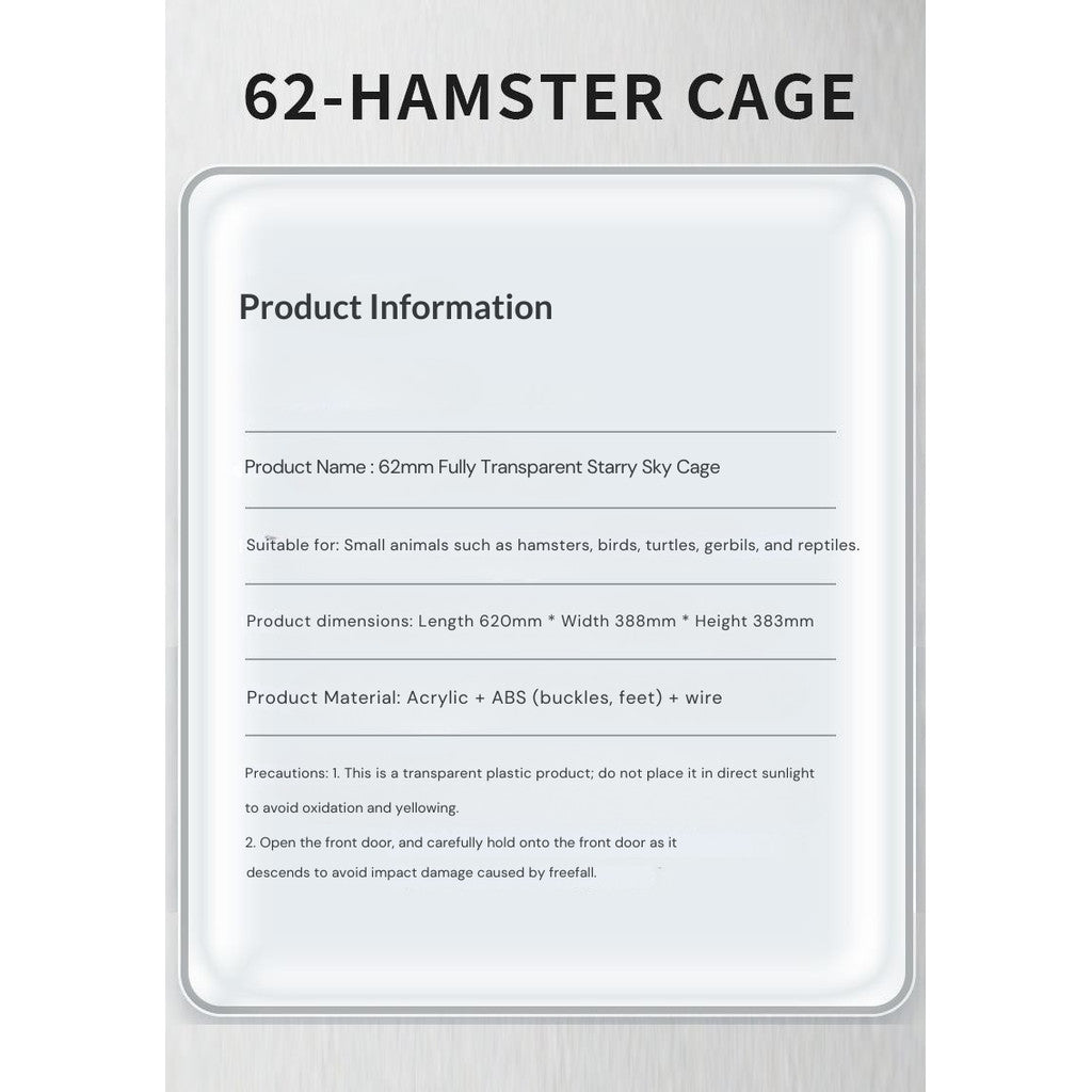 Hamster Cage Crystal Full Set 62cm Acrylic Hamster Cage Transparent Hamster Cage