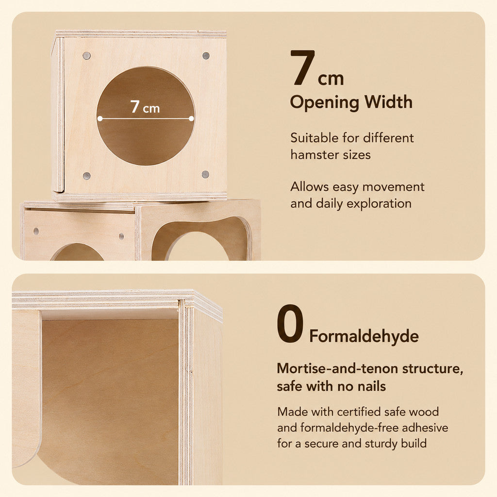 Tafit Wooden Hamster Hideout Villa | Modular Tunnel House for Syrian Hamsters & Small Pets