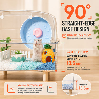 BUCATSTATE 50cm Premium Hamster Habitat | Crystal Clear Enclosure | Front Opening Design | Space-Saving Stackable Cage