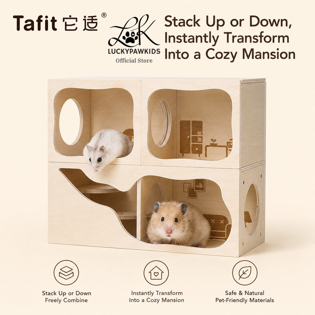 Tafit Wooden Hamster Hideout Villa | Modular Tunnel House for Syrian Hamsters & Small Pets