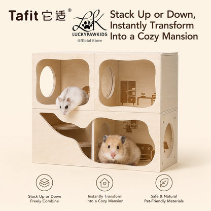 Tafit Wooden Hamster Hideout Villa | Modular Tunnel House for Syrian Hamsters & Small Pets