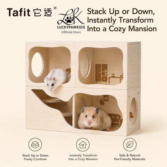 Tafit Wooden Hamster Hideout Villa | Modular Tunnel House for Syrian Hamsters & Small Pets