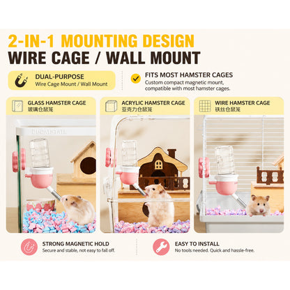 BUCATSTATE Magnetic Water Bottle Holder for Hamsters | Strong Magnet | Space-Saving Design | Adjustable Drinking Height