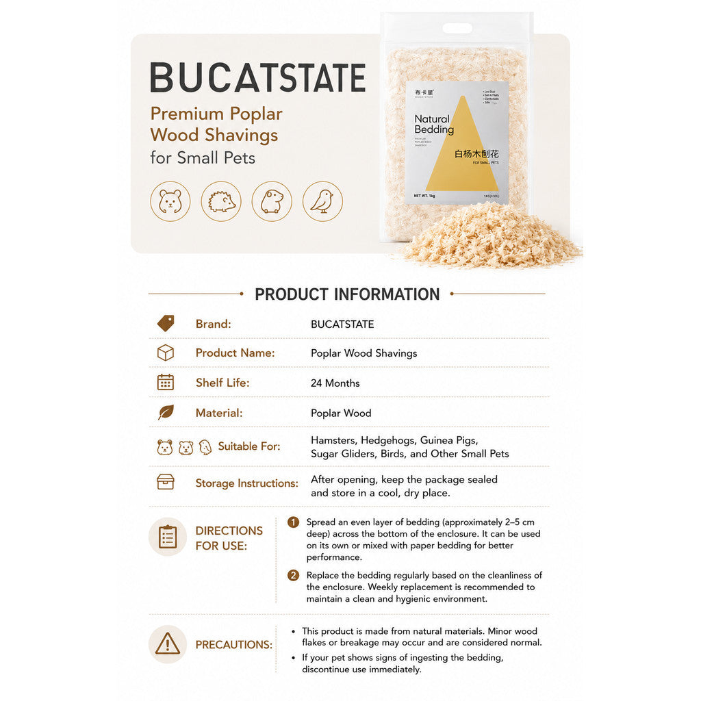 Bucatstate Poplar Wood Shaving 1kg Mid Cut Natural & Clean Bedding for Hamsters and Small Pets Burrowing Low Dust
