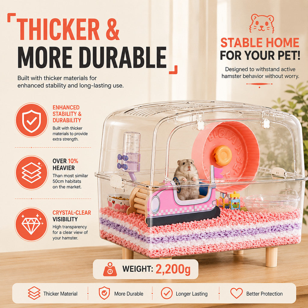 BUCATSTATE 50cm Premium Hamster Habitat | Crystal Clear Enclosure | Front Opening Design | Space-Saving Stackable Cage