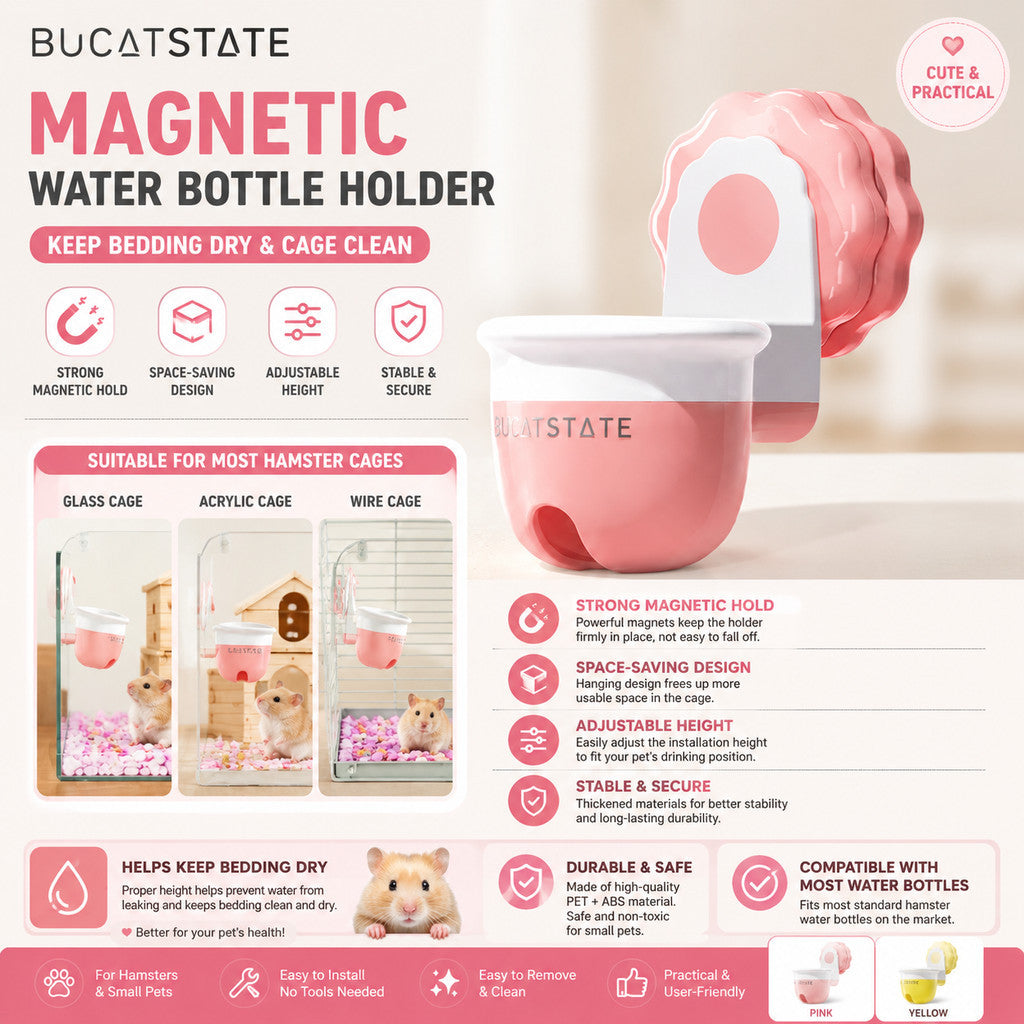 BUCATSTATE Magnetic Water Bottle Holder for Hamsters | Strong Magnet | Space-Saving Design | Adjustable Drinking Height