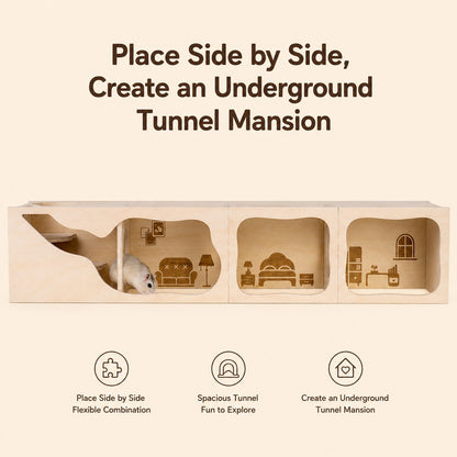 Tafit Wooden Hamster Hideout Villa | Modular Tunnel House for Syrian Hamsters & Small Pets