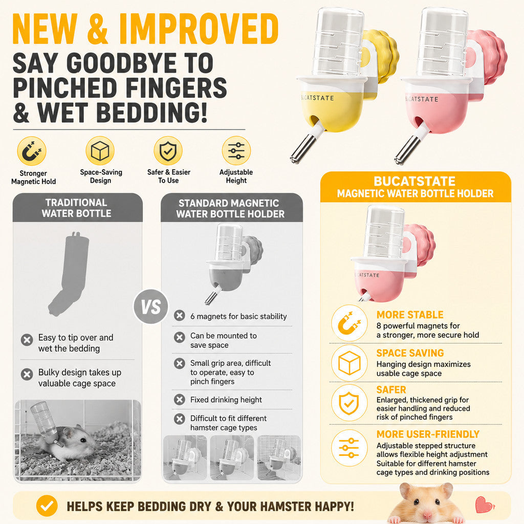 BUCATSTATE Magnetic Water Bottle Holder for Hamsters | Strong Magnet | Space-Saving Design | Adjustable Drinking Height