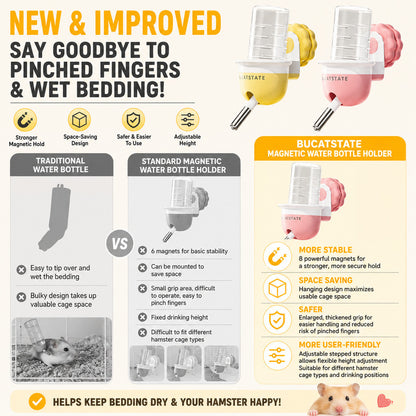 BUCATSTATE Magnetic Water Bottle Holder for Hamsters | Strong Magnet | Space-Saving Design | Adjustable Drinking Height