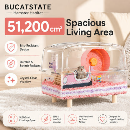 BUCATSTATE 50cm Premium Hamster Habitat | Crystal Clear Enclosure | Front Opening Design | Space-Saving Stackable Cage