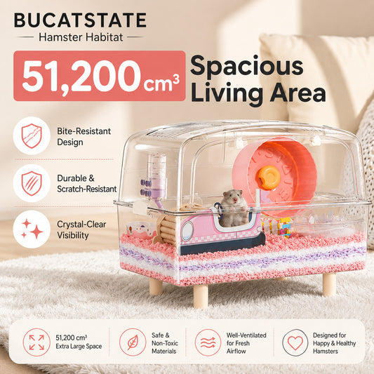 BUCATSTATE 50cm Premium Hamster Habitat | Crystal Clear Enclosure | Front Opening Design | Space-Saving Stackable Cage