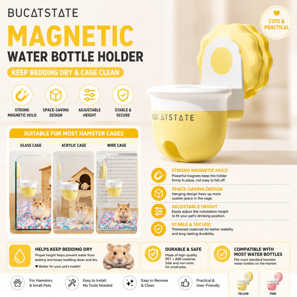 BUCATSTATE Magnetic Water Bottle Holder for Hamsters | Strong Magnet | Space-Saving Design | Adjustable Drinking Height