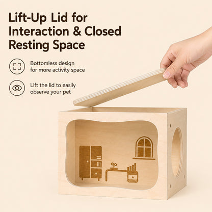 Tafit Wooden Hamster Hideout Villa | Modular Tunnel House for Syrian Hamsters & Small Pets