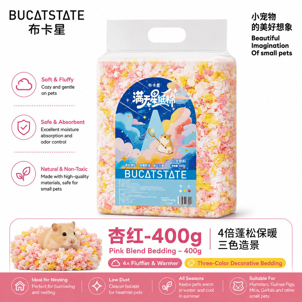 BUCATSTATE Hamster Starry Sky Paper Bedding 400g – Ultra-Fluffy, Dust-Free & Highly Absorbent Small Pet Bedding