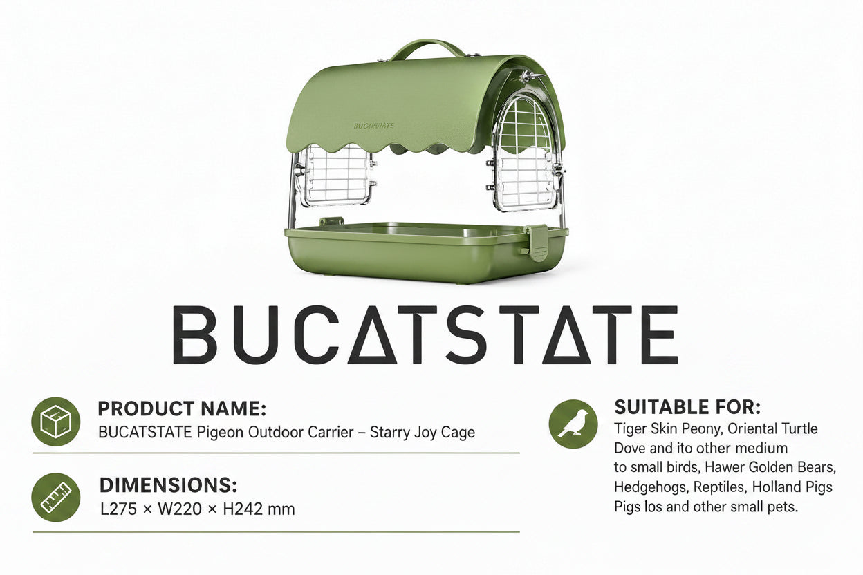 BUCATSTATE Portable Bird & Small Pet Carrier Cage – Green Leather Edition | Transparent Travel Cage