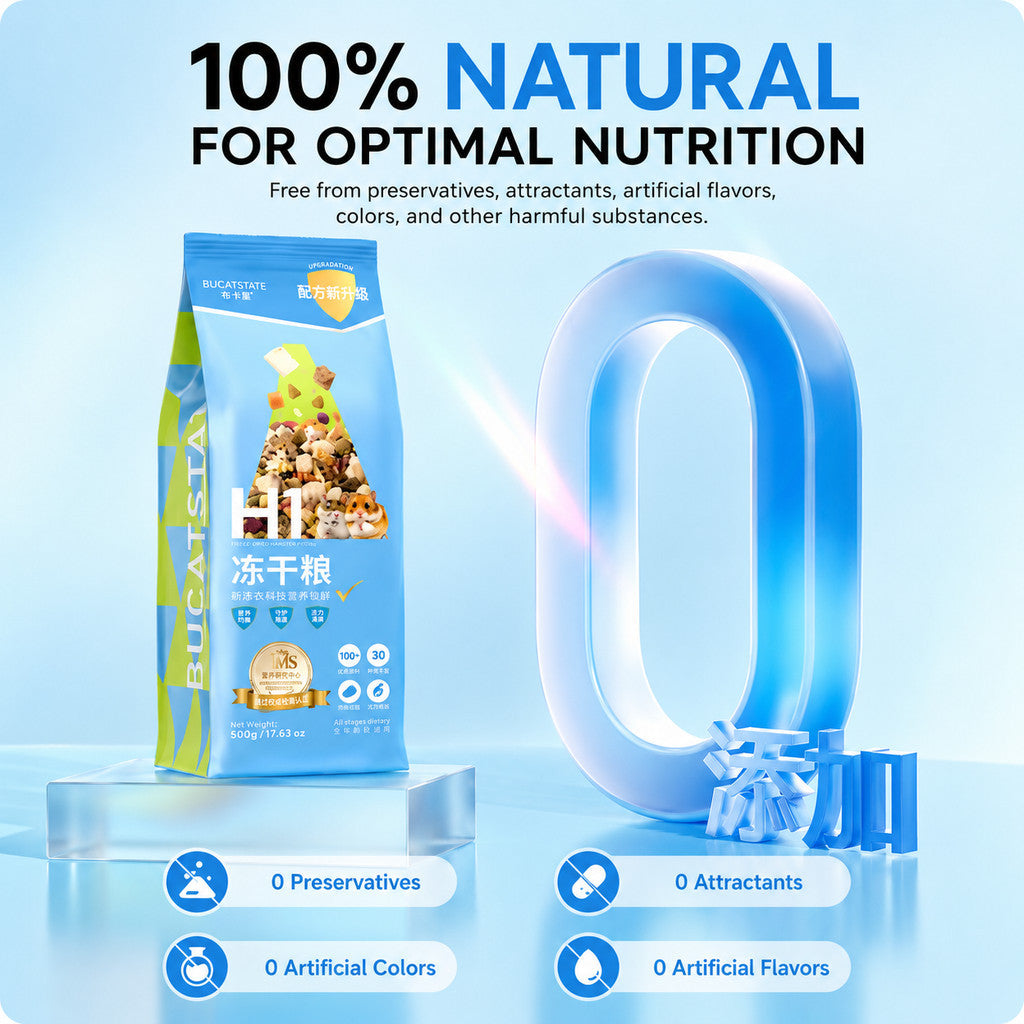 BUCATSTATE H1 | H2 Freeze-Dried Complete Hamster Food with Premium Freeze-Dried Ingredients Probiotic Complex