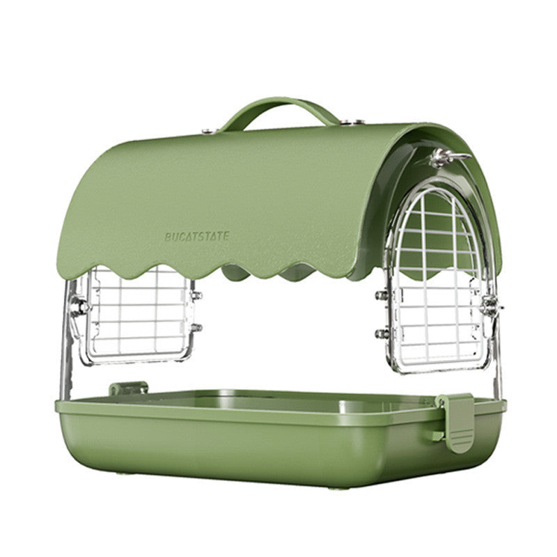 BUCATSTATE Portable Bird & Small Pet Carrier Cage – Green Leather Edition | Transparent Travel Cage