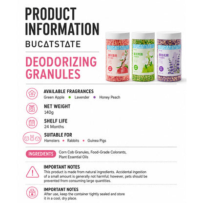 BUCATSTATE Small Pet Deodorizing Granules 140g – Long-Lasting Odor Control for Hamsters, Rabbits & Guinea Pigs