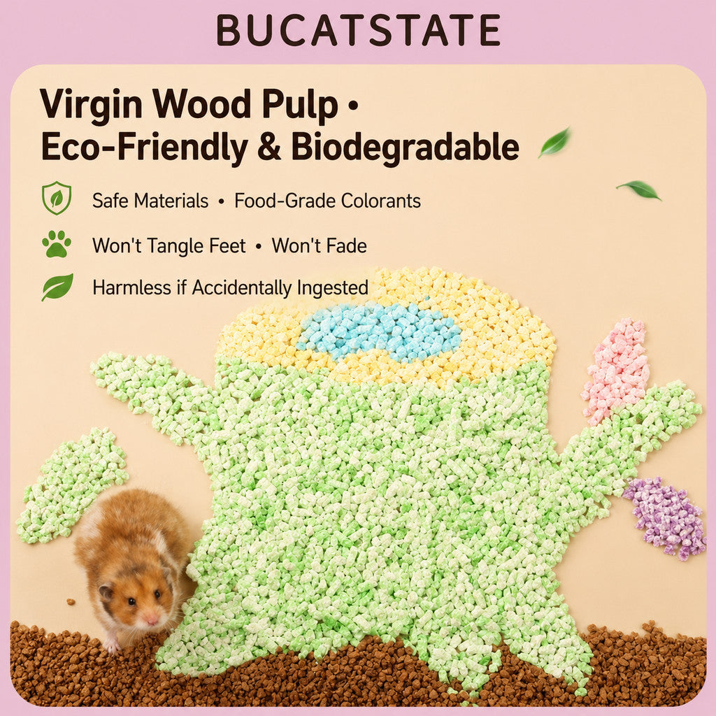 BUCATSTATE Rainbow Paper Granules 1kg – 10× Absorbent Dust-Free Bedding for Hamsters & Small Pets